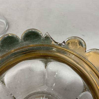 -73- Heavy Clear & Gold Accents | Covered Butter Dish | Lidded Jar