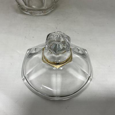 -73- Heavy Clear & Gold Accents | Covered Butter Dish | Lidded Jar