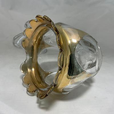 -73- Heavy Clear & Gold Accents | Covered Butter Dish | Lidded Jar