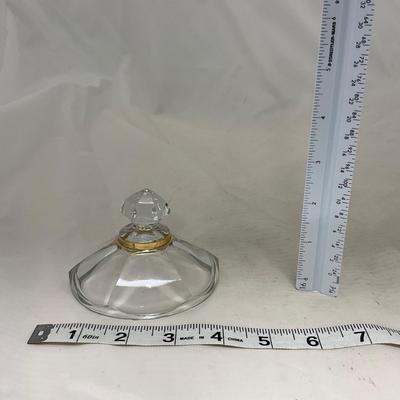 -73- Heavy Clear & Gold Accents | Covered Butter Dish | Lidded Jar