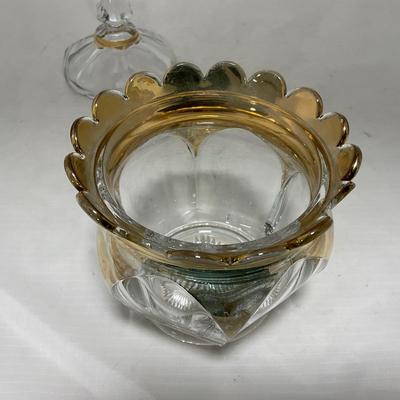 -73- Heavy Clear & Gold Accents | Covered Butter Dish | Lidded Jar