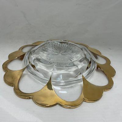 -73- Heavy Clear & Gold Accents | Covered Butter Dish | Lidded Jar