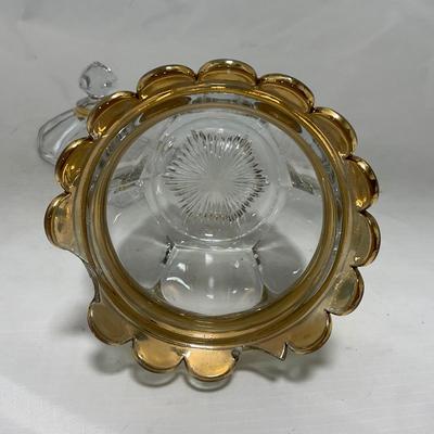 -73- Heavy Clear & Gold Accents | Covered Butter Dish | Lidded Jar