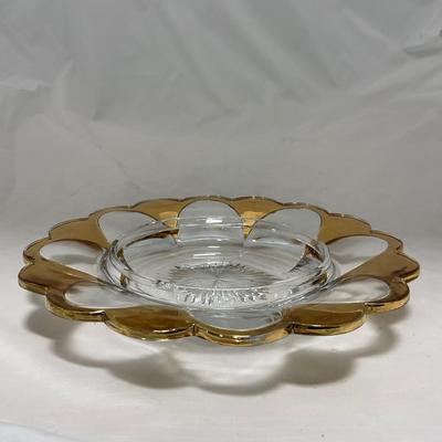 -73- Heavy Clear & Gold Accents | Covered Butter Dish | Lidded Jar