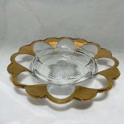 -73- Heavy Clear & Gold Accents | Covered Butter Dish | Lidded Jar