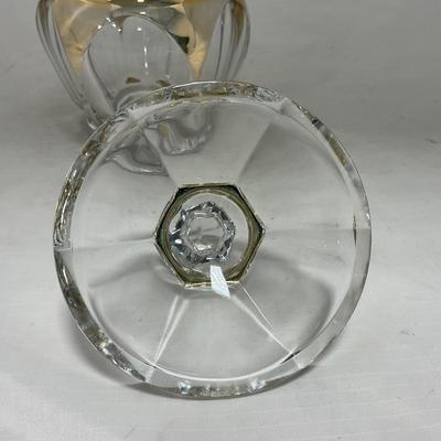 -73- Heavy Clear & Gold Accents | Covered Butter Dish | Lidded Jar