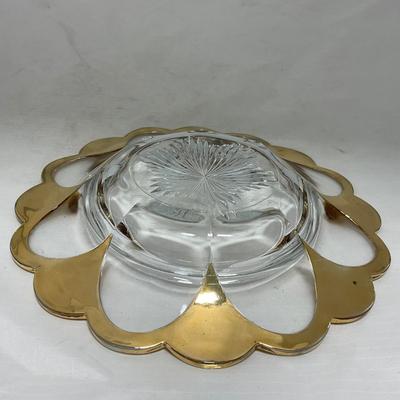 -73- Heavy Clear & Gold Accents | Covered Butter Dish | Lidded Jar