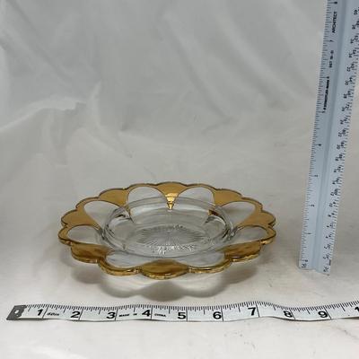 -73- Heavy Clear & Gold Accents | Covered Butter Dish | Lidded Jar
