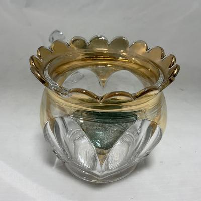 -73- Heavy Clear & Gold Accents | Covered Butter Dish | Lidded Jar
