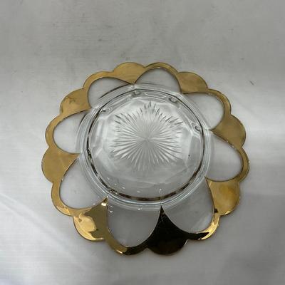 -73- Heavy Clear & Gold Accents | Covered Butter Dish | Lidded Jar