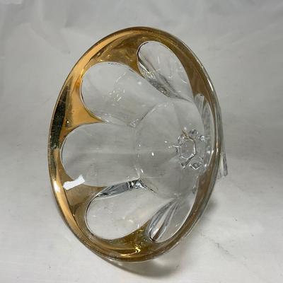 -73- Heavy Clear & Gold Accents | Covered Butter Dish | Lidded Jar
