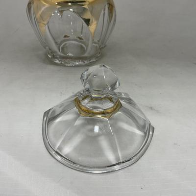 -73- Heavy Clear & Gold Accents | Covered Butter Dish | Lidded Jar