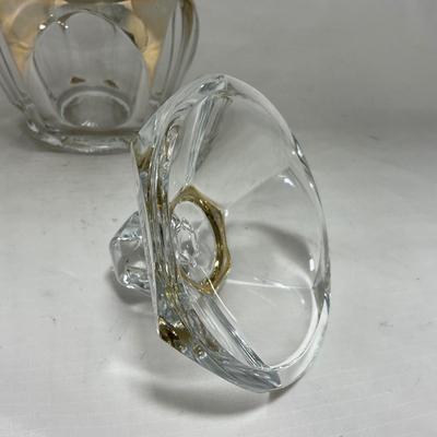 -73- Heavy Clear & Gold Accents | Covered Butter Dish | Lidded Jar