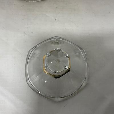 -73- Heavy Clear & Gold Accents | Covered Butter Dish | Lidded Jar