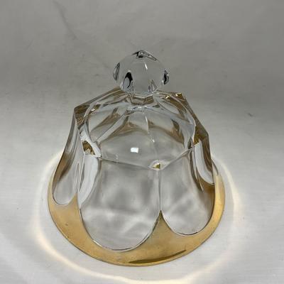 -73- Heavy Clear & Gold Accents | Covered Butter Dish | Lidded Jar