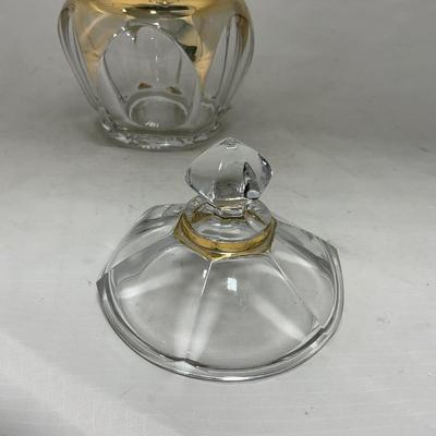 -73- Heavy Clear & Gold Accents | Covered Butter Dish | Lidded Jar
