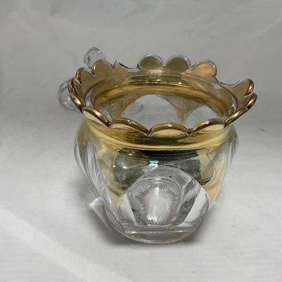 -73- Heavy Clear & Gold Accents | Covered Butter Dish | Lidded Jar