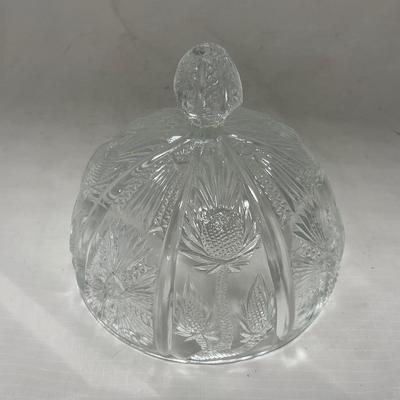 -74- Clear Glass | Intricate Pattern | Covered Butter Dish