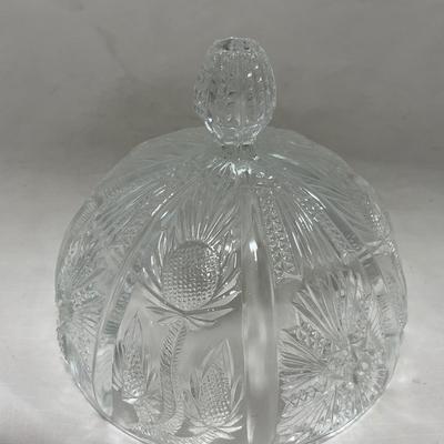 -74- Clear Glass | Intricate Pattern | Covered Butter Dish