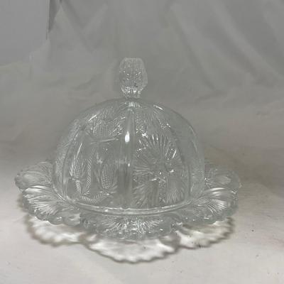 -74- Clear Glass | Intricate Pattern | Covered Butter Dish