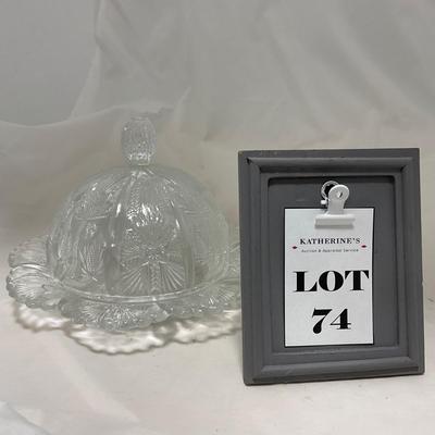 -74- Clear Glass | Intricate Pattern | Covered Butter Dish