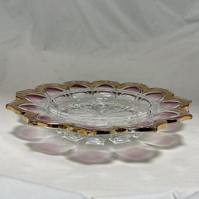 -75- Heavy Clear Glass | Gold & Purple Accents | Covered Butter Dish
