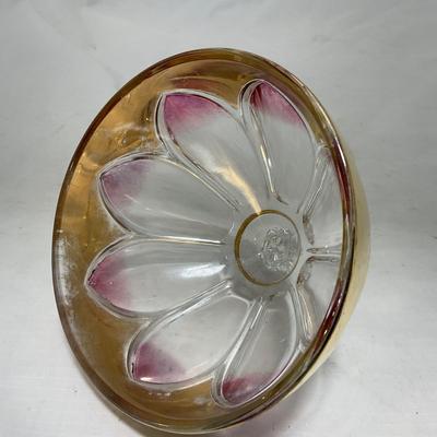 -75- Heavy Clear Glass | Gold & Purple Accents | Covered Butter Dish