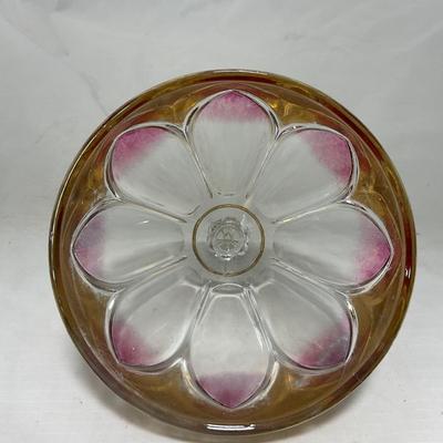 -75- Heavy Clear Glass | Gold & Purple Accents | Covered Butter Dish