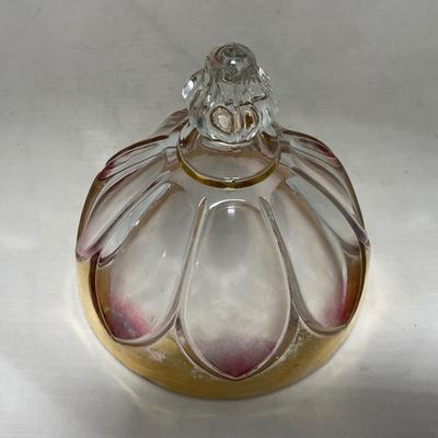 -75- Heavy Clear Glass | Gold & Purple Accents | Covered Butter Dish