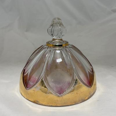 -75- Heavy Clear Glass | Gold & Purple Accents | Covered Butter Dish