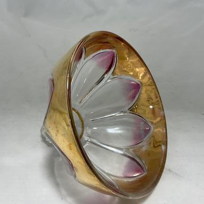 -75- Heavy Clear Glass | Gold & Purple Accents | Covered Butter Dish