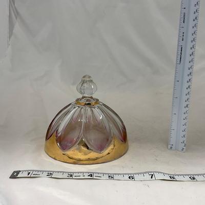 -75- Heavy Clear Glass | Gold & Purple Accents | Covered Butter Dish