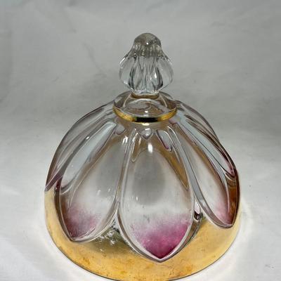 -75- Heavy Clear Glass | Gold & Purple Accents | Covered Butter Dish