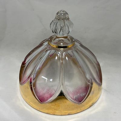 -75- Heavy Clear Glass | Gold & Purple Accents | Covered Butter Dish