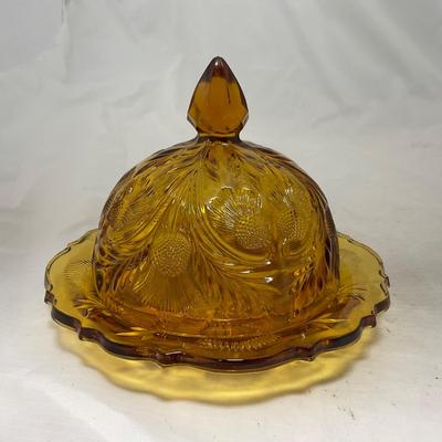 -76- Amber Gold Tone | Covered Butter Dish