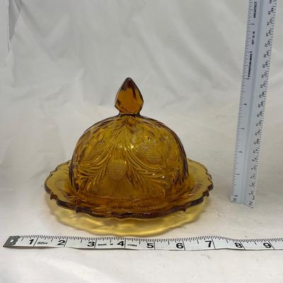 -76- Amber Gold Tone | Covered Butter Dish