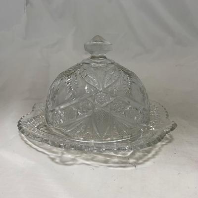 -77- Clear Cut Glass | Covered Butter Dish