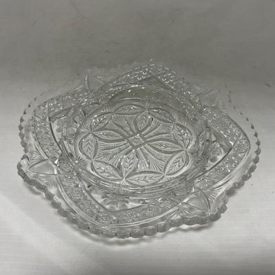 -77- Clear Cut Glass | Covered Butter Dish