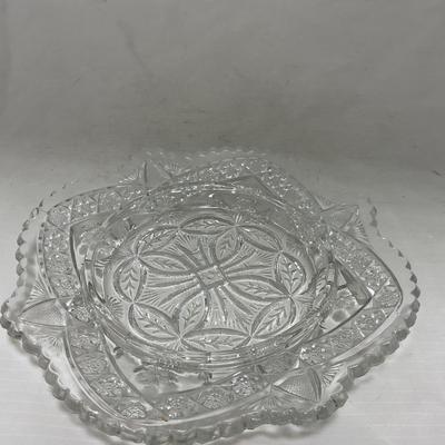 -77- Clear Cut Glass | Covered Butter Dish