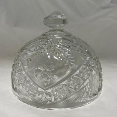-77- Clear Cut Glass | Covered Butter Dish