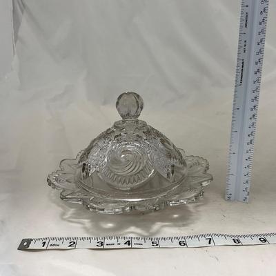 -78- Clear Glass | Swirl Pattern | Covered Butter Dish