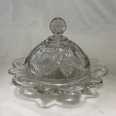 -78- Clear Glass | Swirl Pattern | Covered Butter Dish