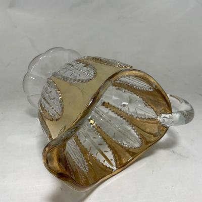 -79- Clear & Gold Glass | Covered Butter Dish | Lidded Jar | Creamer & Sugar