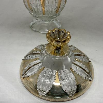 -79- Clear & Gold Glass | Covered Butter Dish | Lidded Jar | Creamer & Sugar