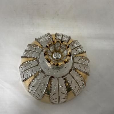 -79- Clear & Gold Glass | Covered Butter Dish | Lidded Jar | Creamer & Sugar