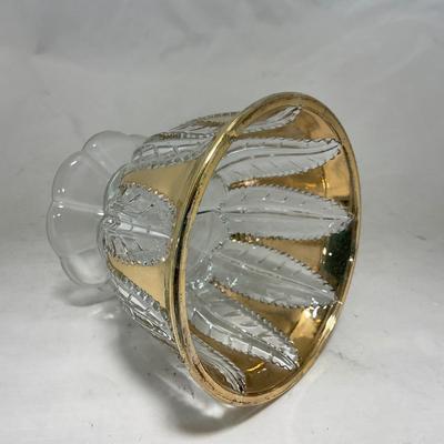 -79- Clear & Gold Glass | Covered Butter Dish | Lidded Jar | Creamer & Sugar