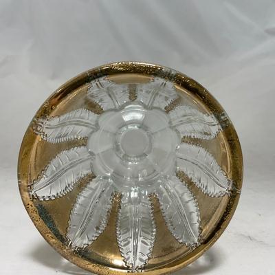 -79- Clear & Gold Glass | Covered Butter Dish | Lidded Jar | Creamer & Sugar