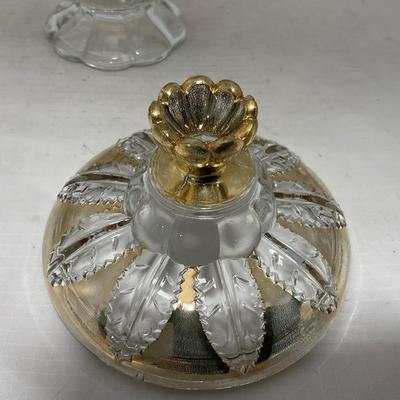 -79- Clear & Gold Glass | Covered Butter Dish | Lidded Jar | Creamer & Sugar