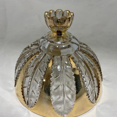 -79- Clear & Gold Glass | Covered Butter Dish | Lidded Jar | Creamer & Sugar