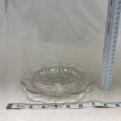 -79- Clear & Gold Glass | Covered Butter Dish | Lidded Jar | Creamer & Sugar